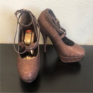 Dark Brown Sparkle Platform High Heels